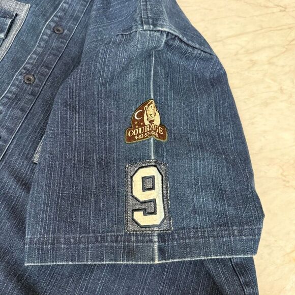 Raw Blue vintage denim short-sleeve button-up shirt with patches Y2K Size 2XL - Picture 8 of 10
